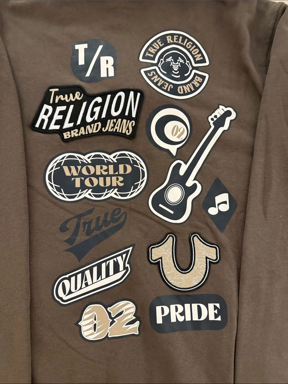 True Religion Men's Brown Zip-Up Hoodie with Logo Patch